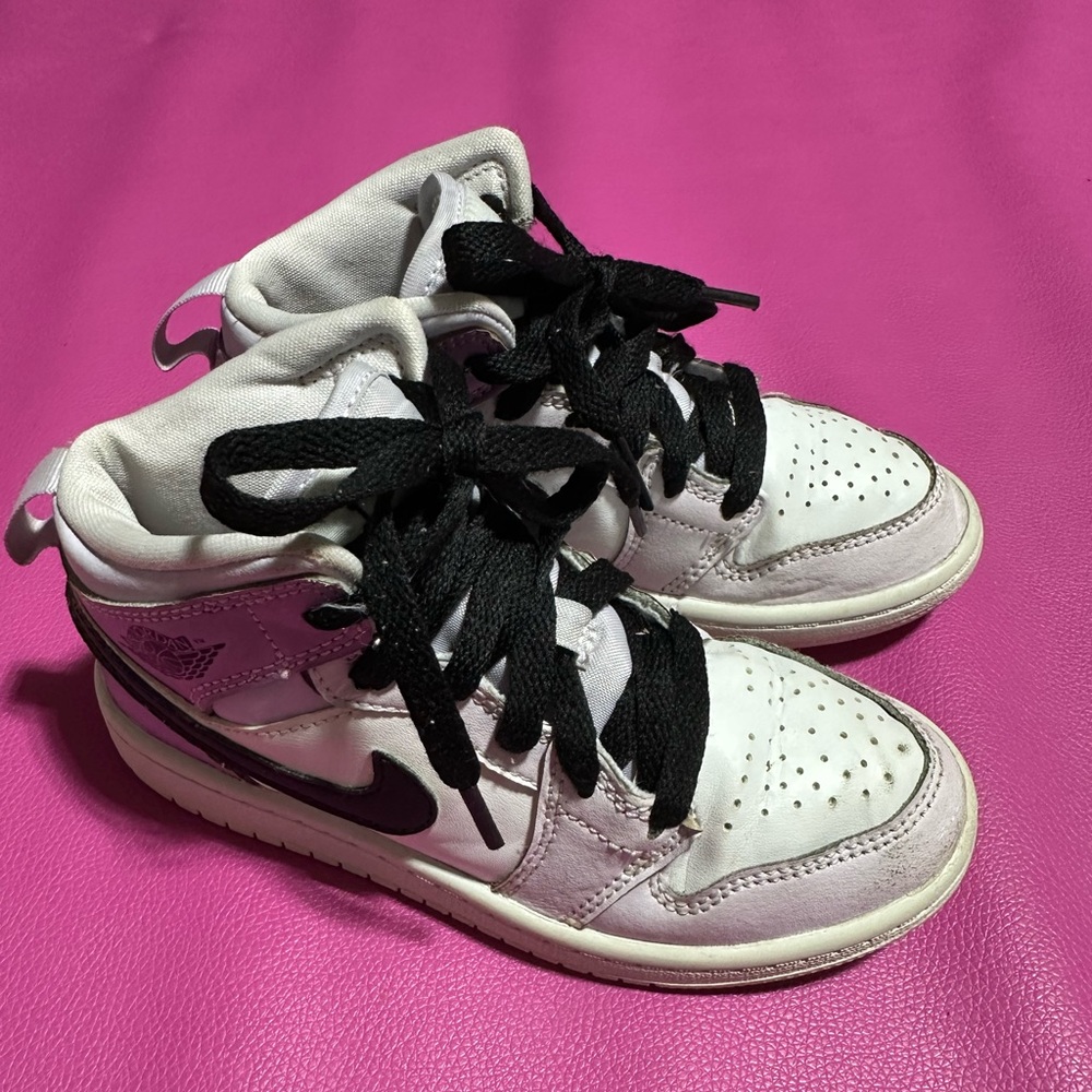 Kid’s Nike Air Jordan mid 1 in Purple, White, and Black